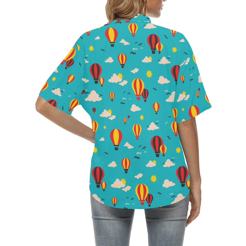 Hot Air Balloon Sky Pattern Women's All Over Print Hawaiian Shirt