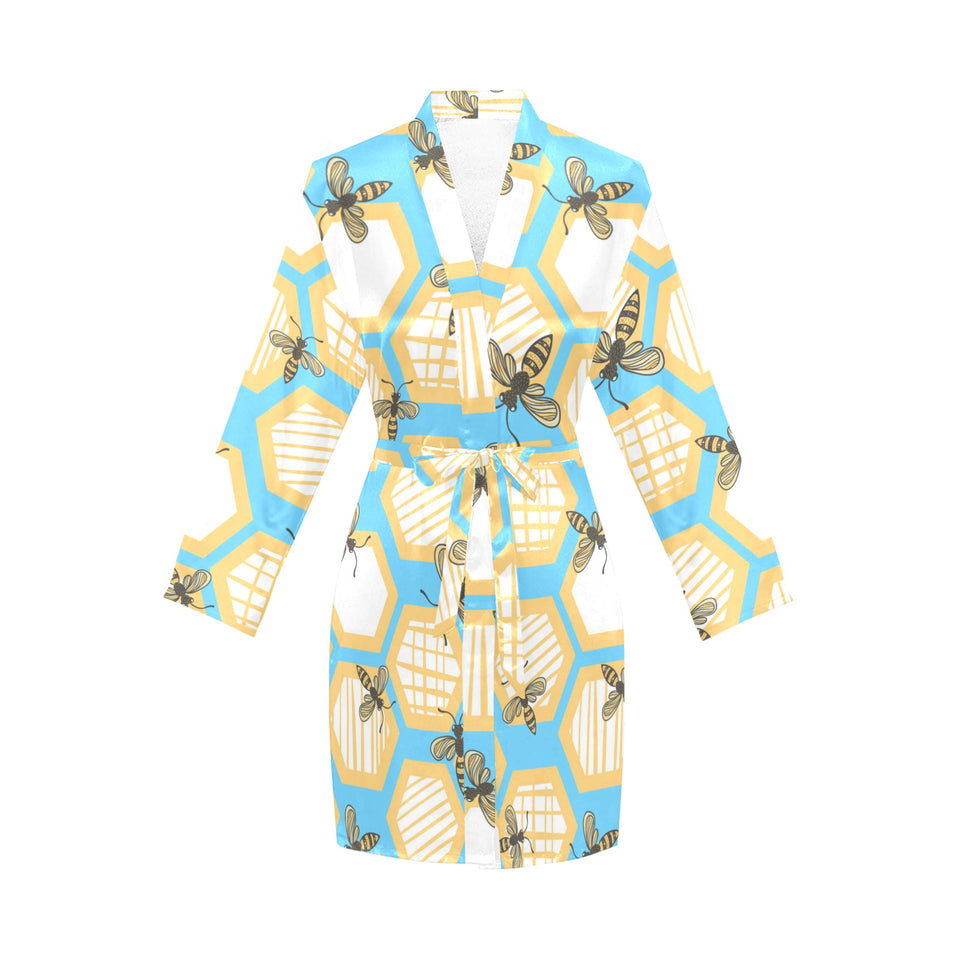 Bee honeycomb pattern Women's Long Sleeve Belted Night Robe