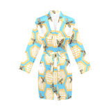Bee honeycomb pattern Women's Long Sleeve Belted Night Robe