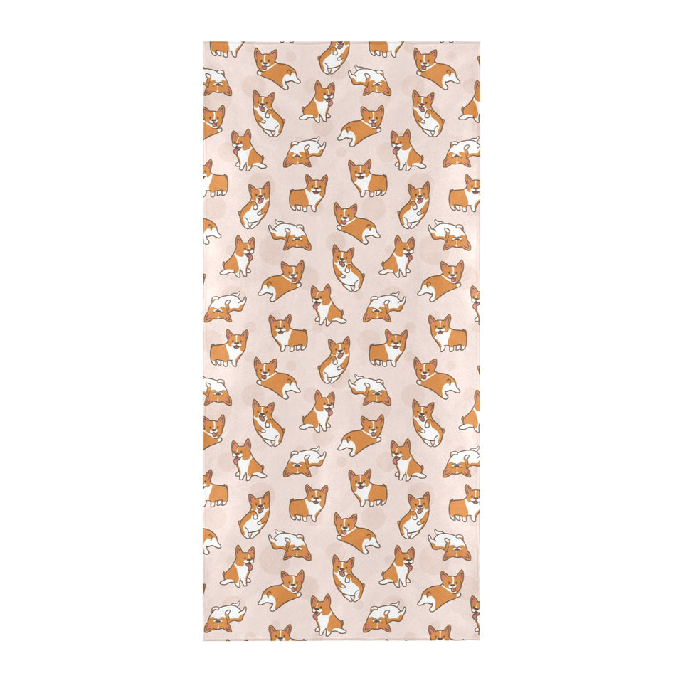 Cute Corgis Pattern pink background Beach Towel