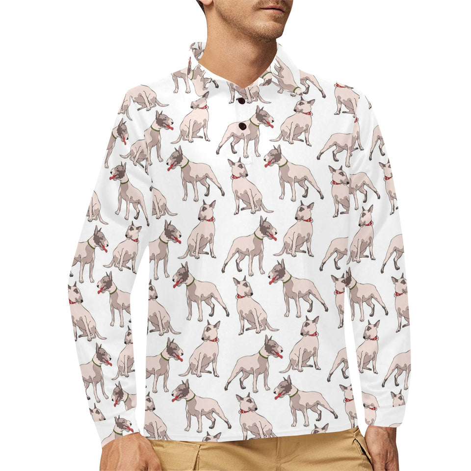 Bull Terrier Pattern Print Design 04 Men's Long Sleeve Polo Shirt