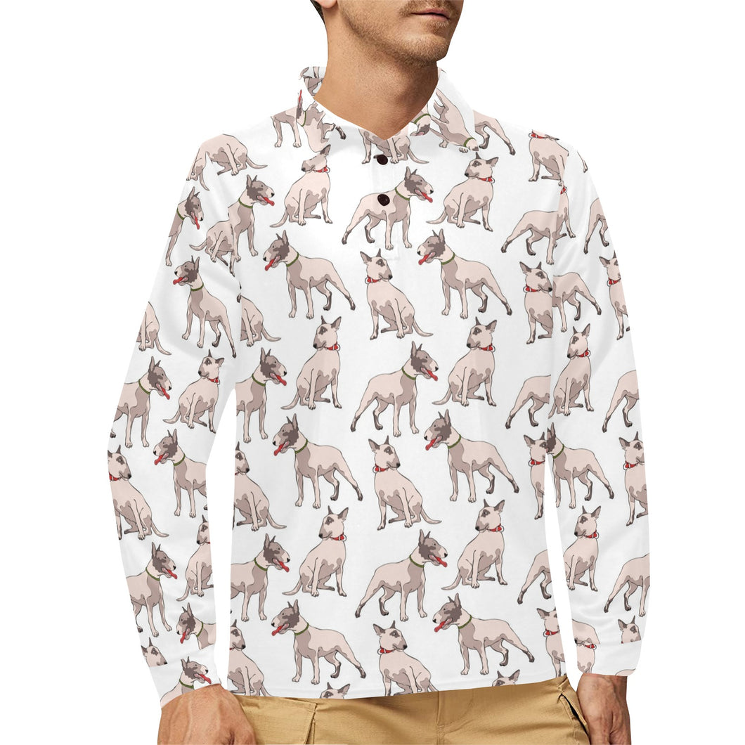 Bull Terrier Pattern Print Design 04 Men's Long Sleeve Polo Shirt