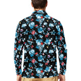 Skull flower roses leave pattern Men's Long Sleeve Polo Shirt