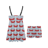 Sausage Pattern Print Design 02 Chest Sexy Pleated Two Piece Swim Dress