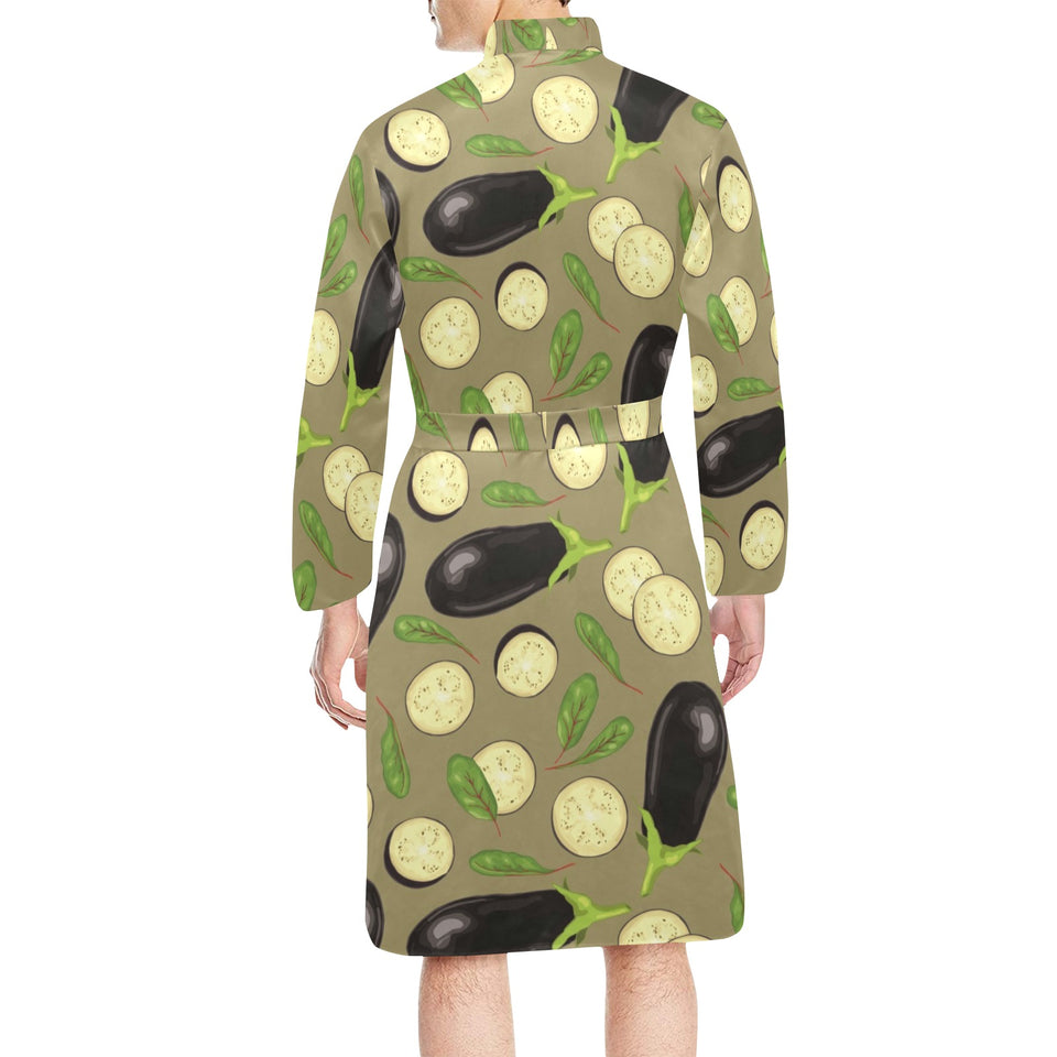 Eggplant Pattern Print Design 02 Men's Long Sleeve Belted Night Robe