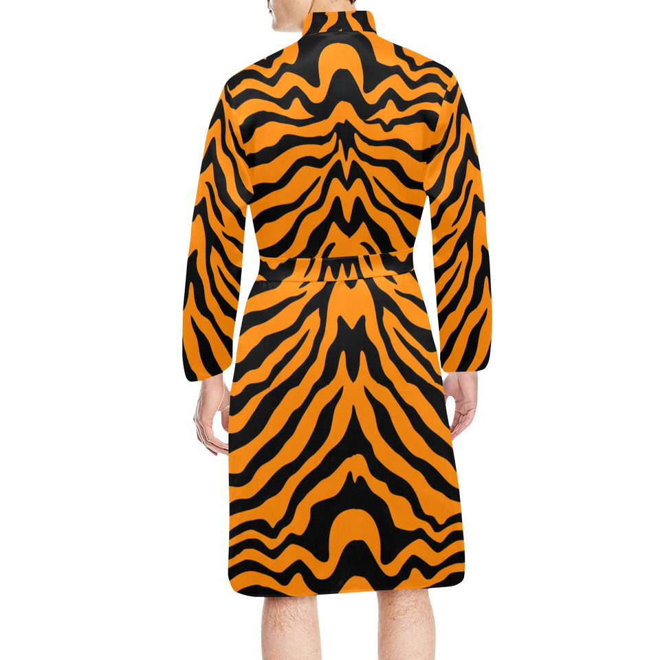 Bengal tigers skin print pattern Men's Long Sleeve Belted Night Robe