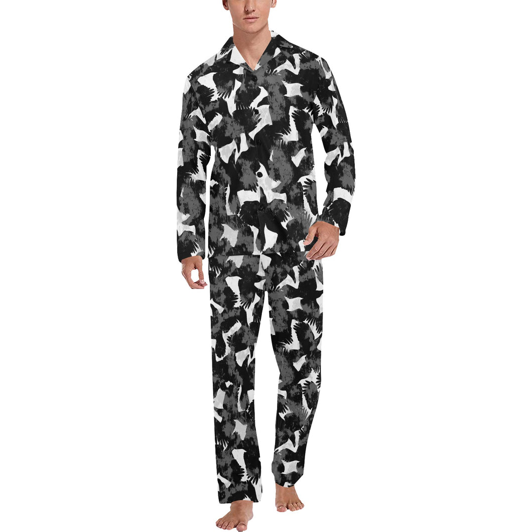 Crow illustration pattern Men's Long Pajama Set