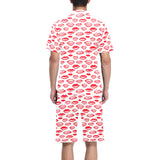 Lips Pattern Print Design 05 Men's V-Neck Short Pajama Set