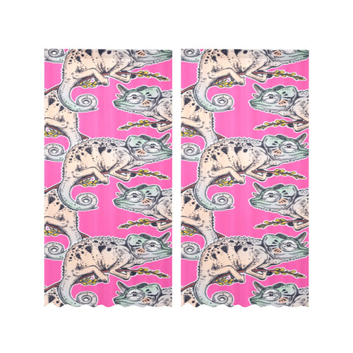 Chameleon lizard pattern pink background Gauze Curtain