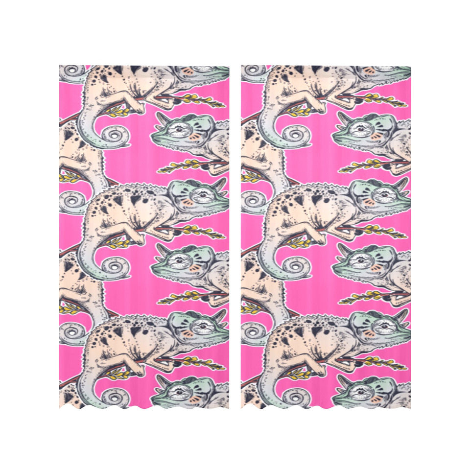 Chameleon lizard pattern pink background Gauze Curtain