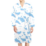 Blue whale pattern Men's Long Sleeve Belted Night Robe