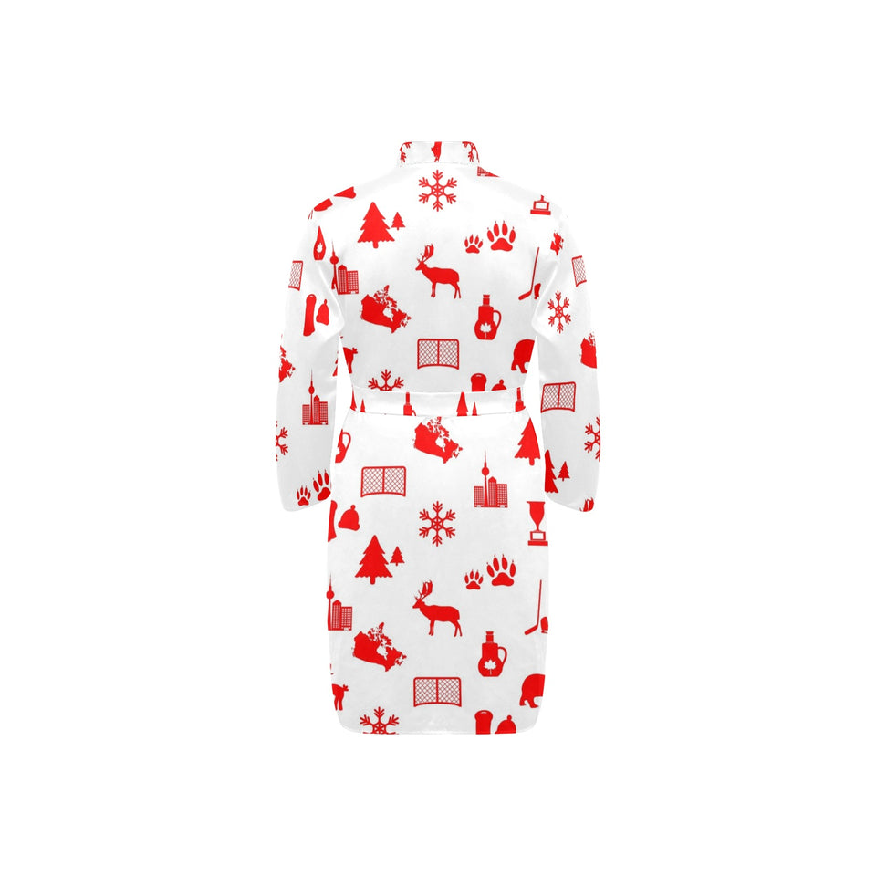 Canada Pattern Print Design 04 Men's Long Sleeve Belted Night Robe