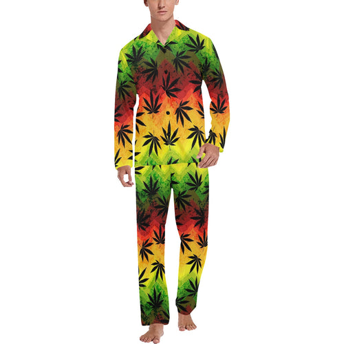 Canabis Marijuana Weed Pattern Print Design 03 Men's Long Pajama Set