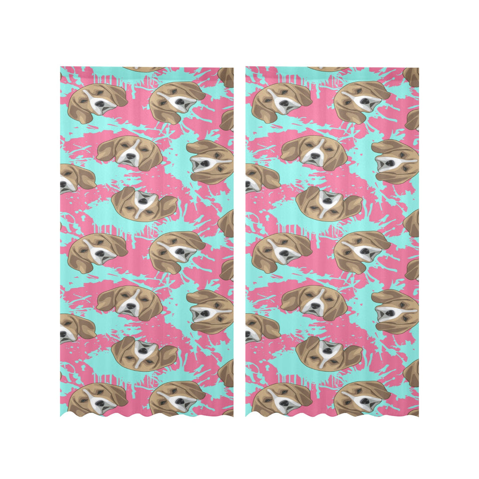 Beagle muzzles turquoise paint splashes pink patte Gauze Curtain