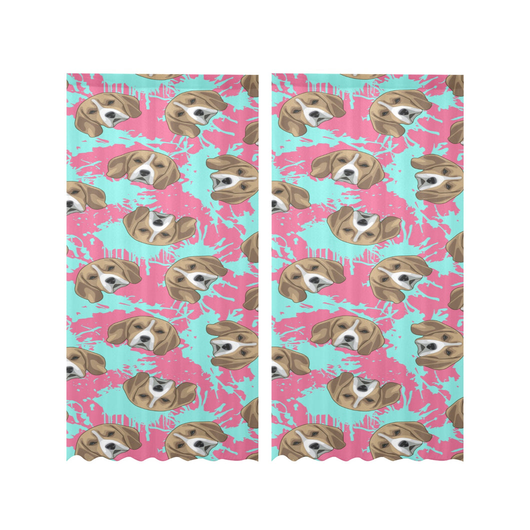 Beagle muzzles turquoise paint splashes pink patte Gauze Curtain