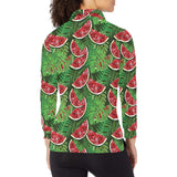 Watermelons tropical palm leaves pattern backgroun Women's Long Sleeve Polo Shirt
