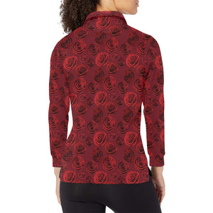 Rose Pattern Print Design 03 Women's Long Sleeve Polo Shirt
