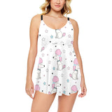 Cute poodle dog star pattern Chest Sexy Pleated Two Piece Swim Dress