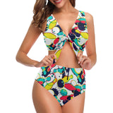 watercolor bowling ball pins Chest Bowknot High Waisted Bikini Swimsuit