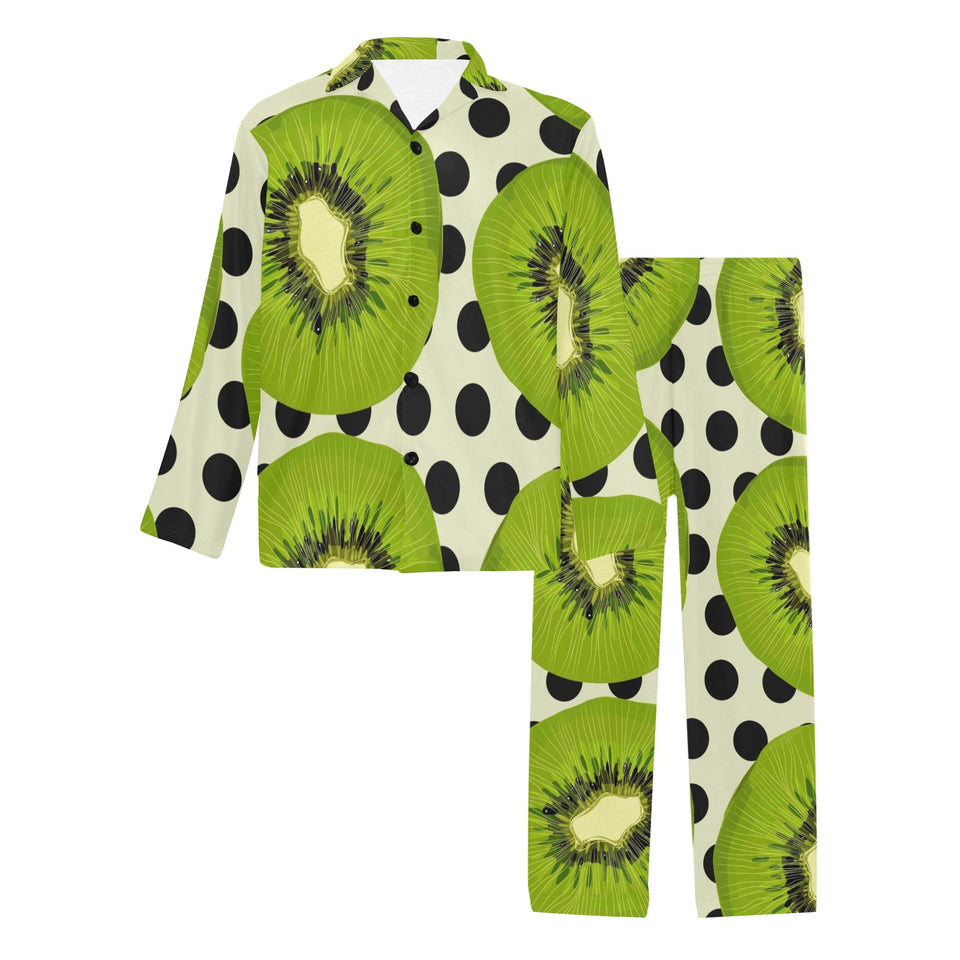 kiwi black dot background Men's Long Pajama Set