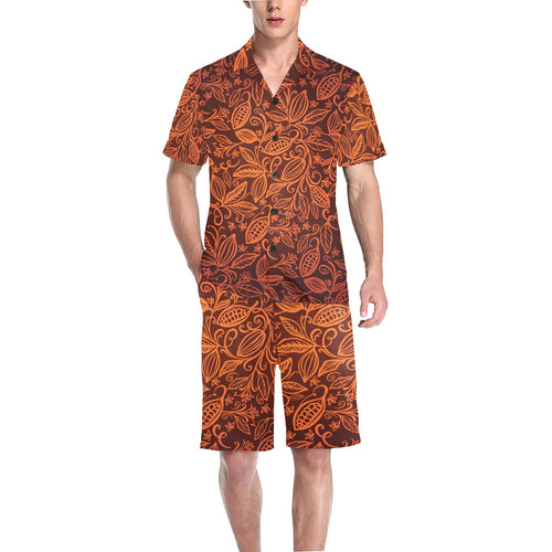 cacao beans tribal polynesian pattern Men's V-Neck Short Pajama Set