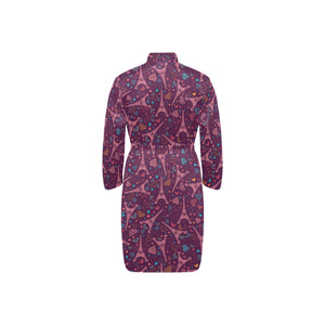 Eiffel Tower Heart Pattern Print Design 04 Men's Long Sleeve Belted Night Robe