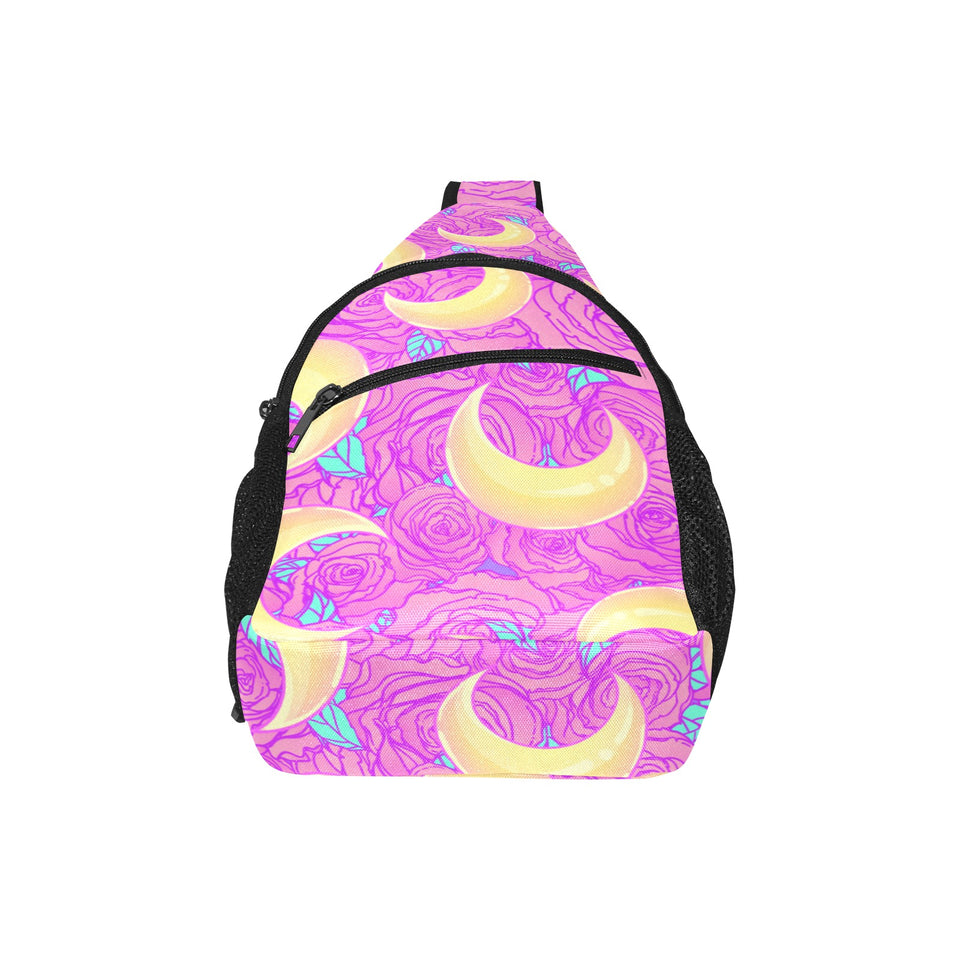 Moon pink rose background All Over Print Chest Bag