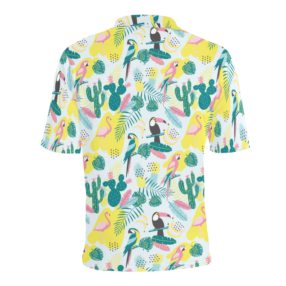 Cute parrot toucan flamingo cactus exotic leaves p Men's All Over Print Polo Shirt