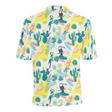 Cute parrot toucan flamingo cactus exotic leaves p Men's All Over Print Polo Shirt