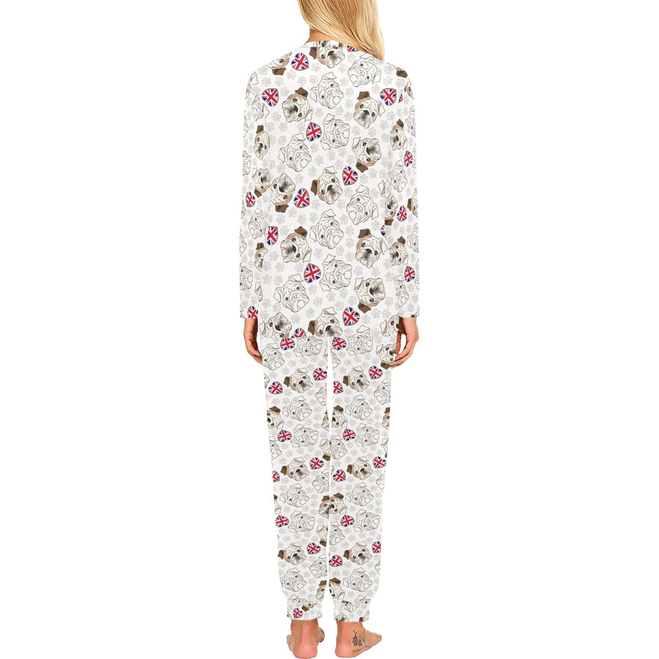 English Bulldog Pattern Print Design 01 Women's All Over Print Pajama Set