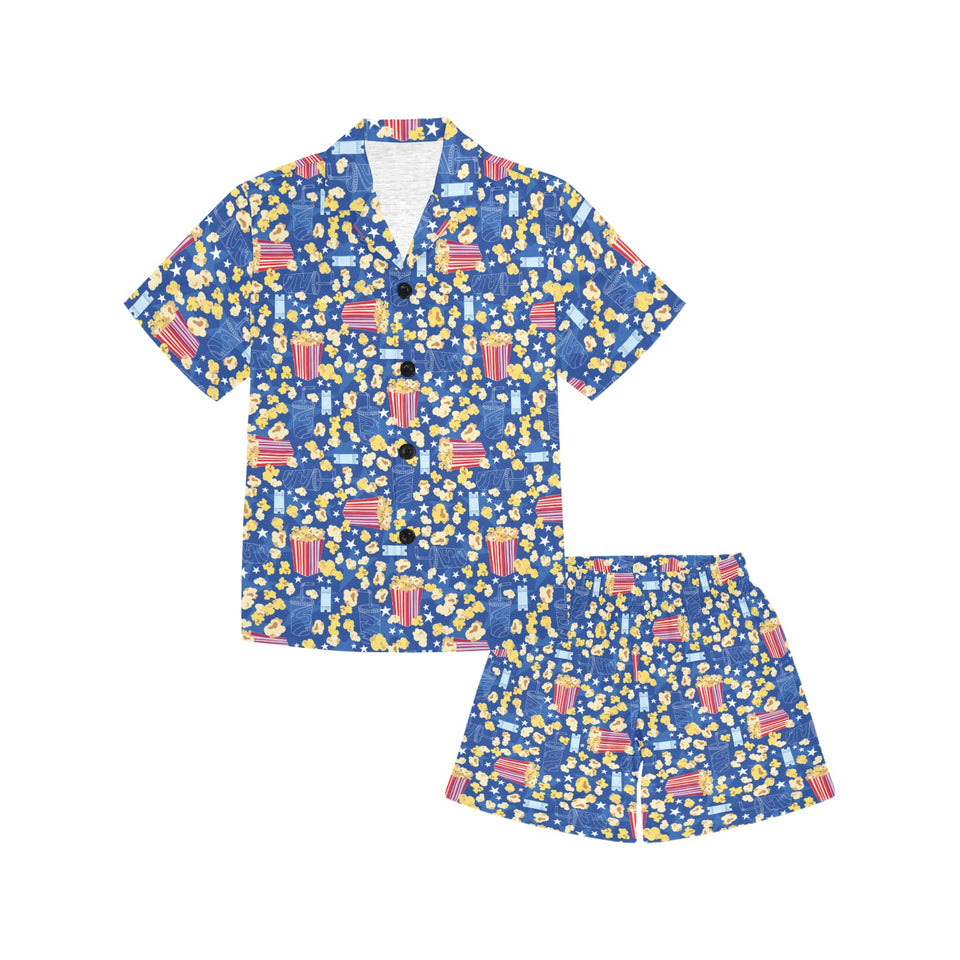 Popcorn Pattern Print Design 01 Kids' Boys' Girls' V-Neck Short Pajama Set