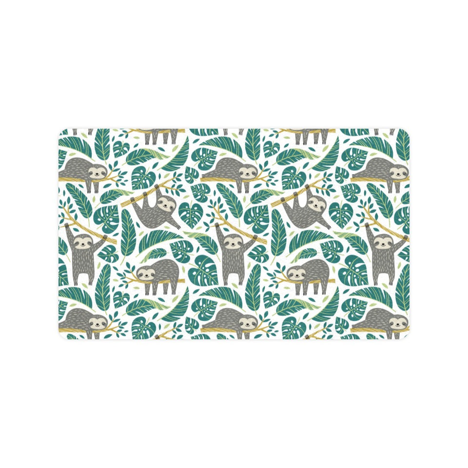 Cute sloths tropical palm leaves white background Doormat