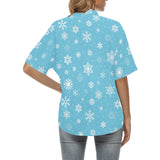 Snowflake pattern blue background Women's All Over Print Hawaiian Shirt