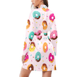 Donut pattern glaze pink background Women's Long Sleeve Belted Night Robe