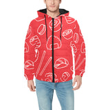 sushi pattern red background Men's Padded Hooded Jacket