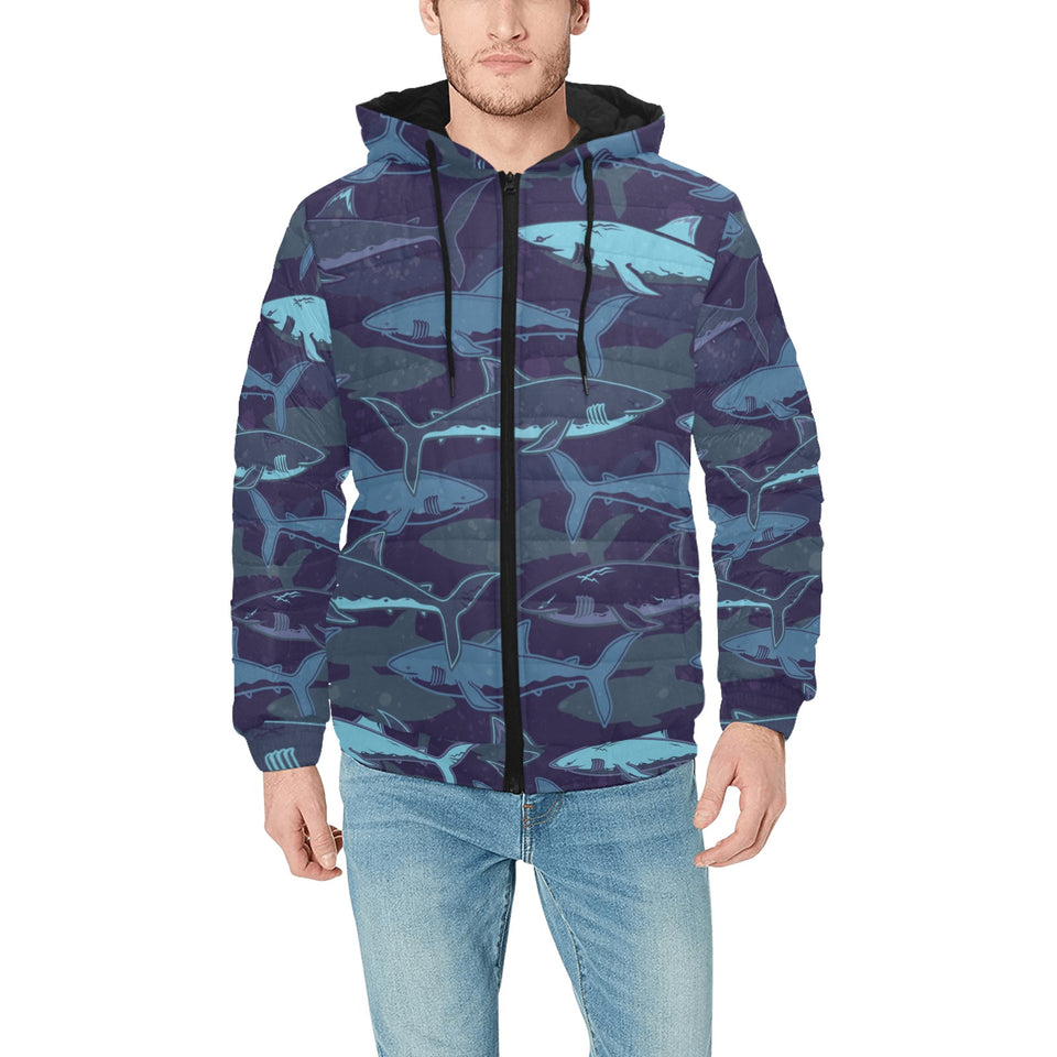 Shark pattern Men's Padded Hooded Jacket
