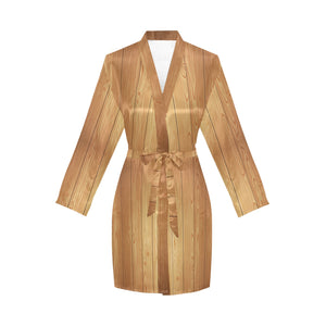 Wood Printed Pattern Print Design 05 Women's Long Sleeve Belted Night Robe