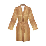 Wood Printed Pattern Print Design 05 Women's Long Sleeve Belted Night Robe