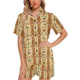 Egypt Hieroglyphics Pattern Print Design 04 Women's V-Neck Short Pajama Set