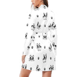 Cute french bulldog paw pattern Women's Long Sleeve Belted Night Robe
