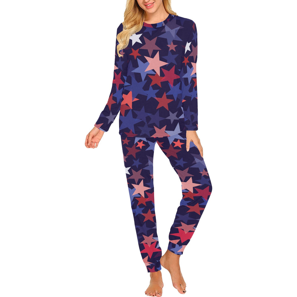 Red blue star pattern Women's All Over Print Pajama Set