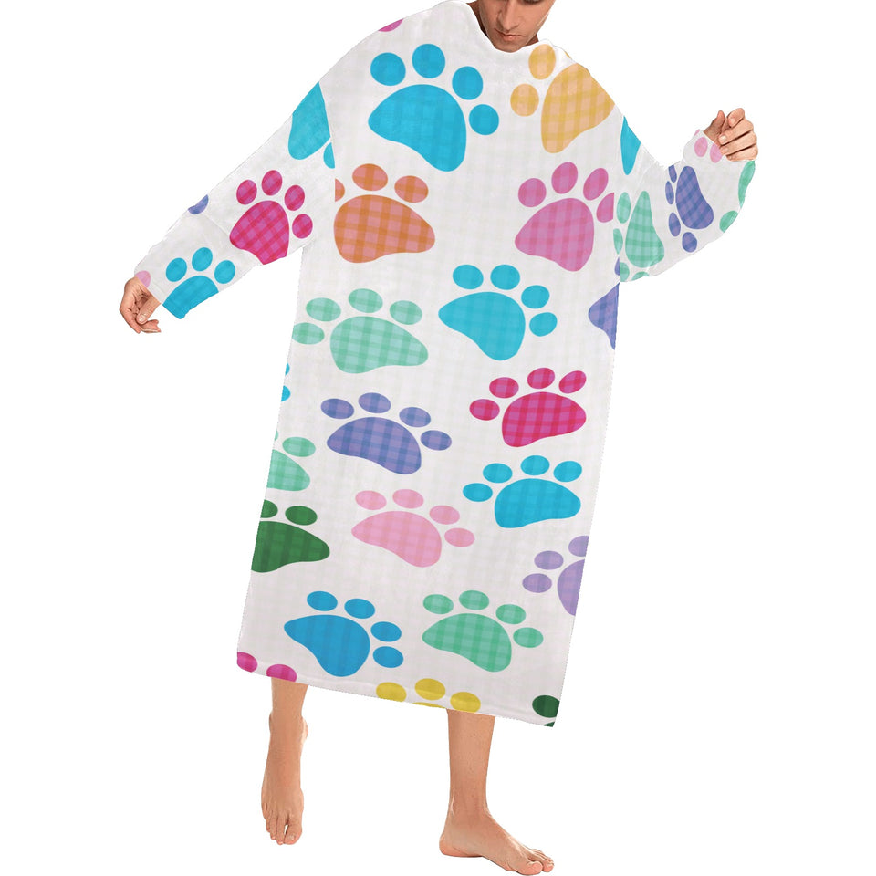 Dog Paws Pattern Print Design 01 Blanket Robe with Sleeves