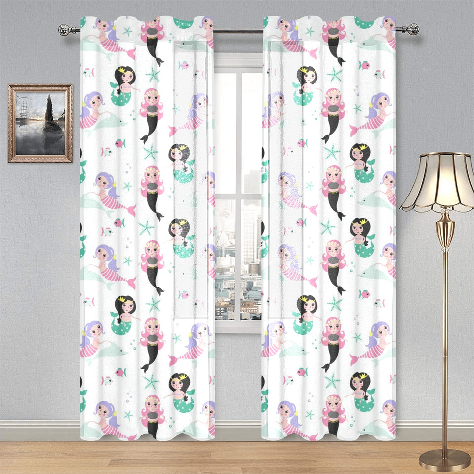 cute mermaid dolphin fish starfish pattern Gauze Curtain