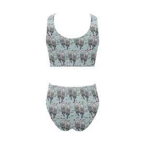 Lovely Sea Otter Pattern Chest Bowknot High Waisted Bikini Swimsuit