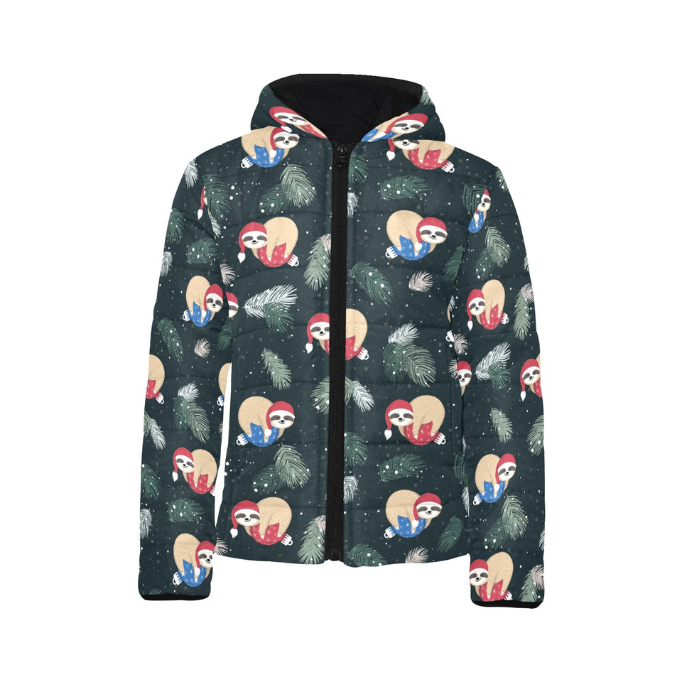 Cute sloths sleeping christmas ball santa hat patt Kids' Boys' Girls' Padded Hooded Jacket