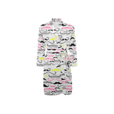 Mustache Beard Pattern Print Design 02 Men's Long Sleeve Belted Night Robe