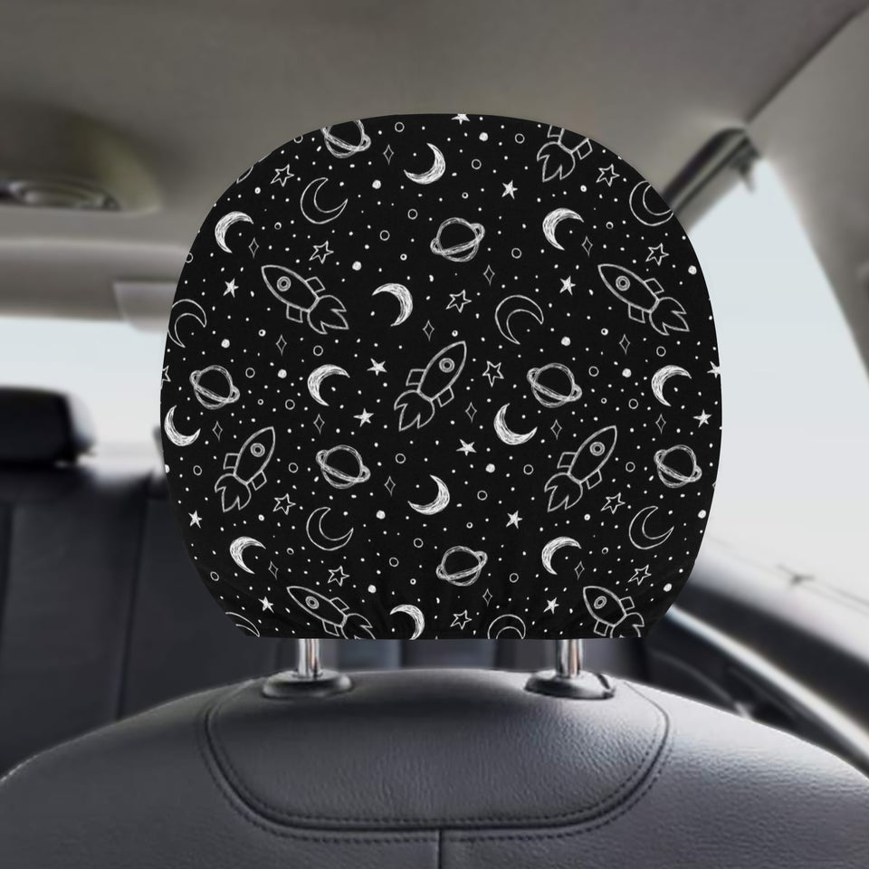 Hand drawn space rocket star planet Car Headrest Cover