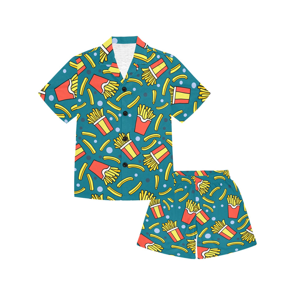 French fries red paper box pattern Kids' Boys' Girls' V-Neck Short Pajama Set