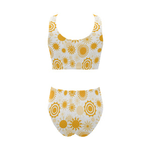 Sun design pattern Chest Bowknot High Waisted Bikini Swimsuit