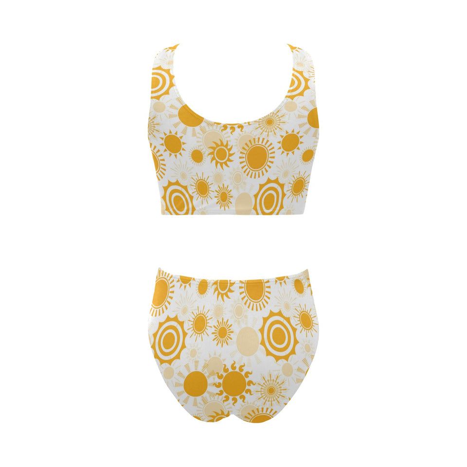 Sun design pattern Chest Bowknot High Waisted Bikini Swimsuit